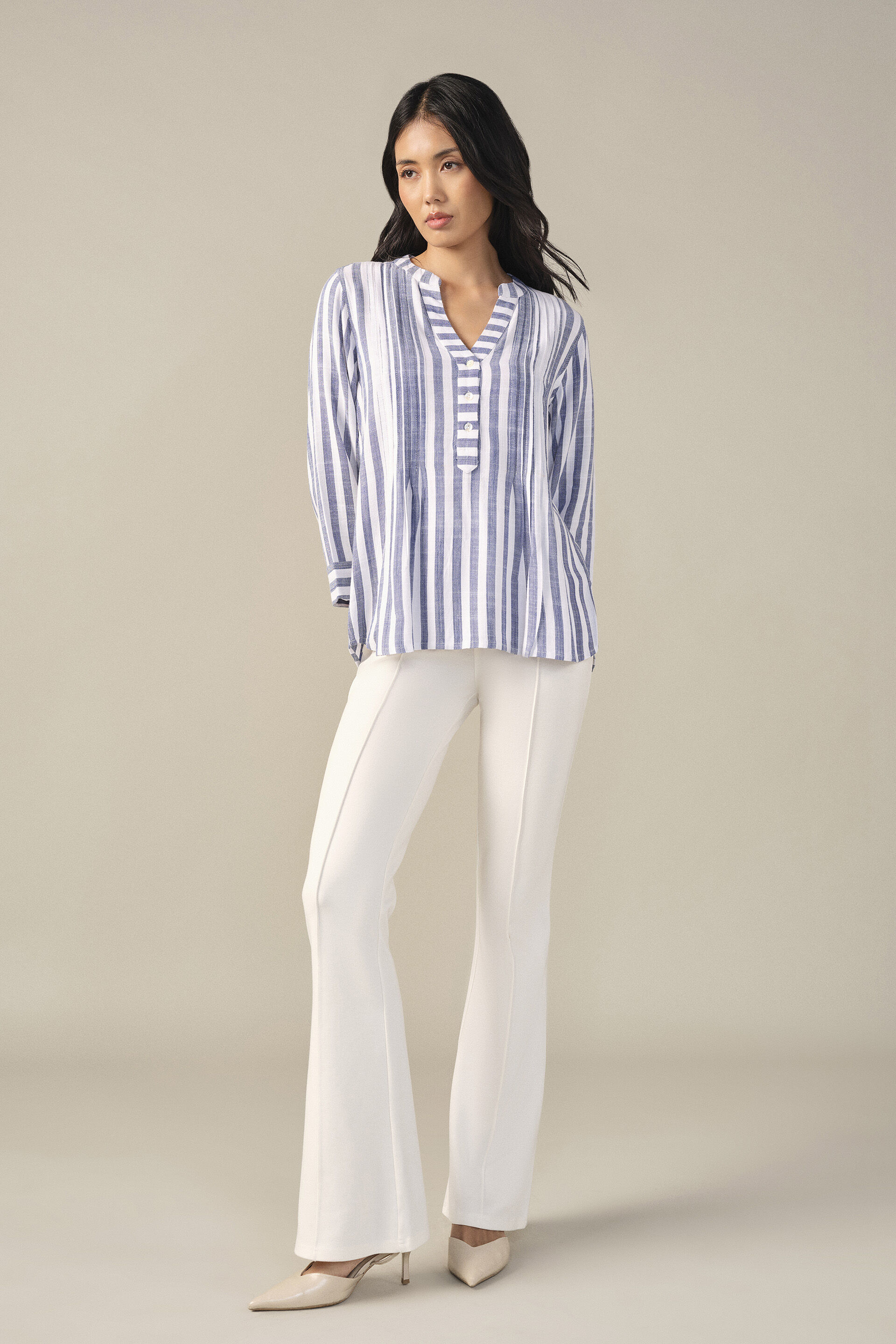 Striped Top in White, Blue, image 3